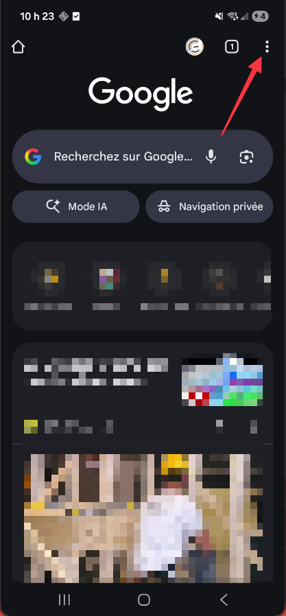 Menu trois points dans Chrome sur Android