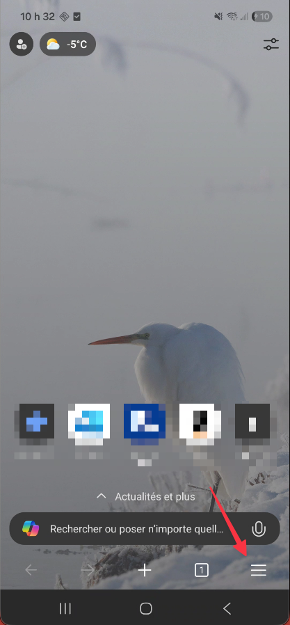 Menu hamburger dans Edge sur Android