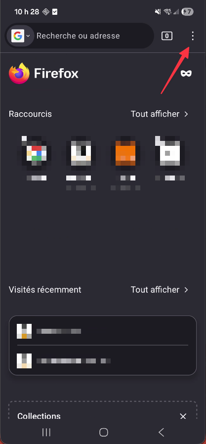 Menu trois points dans Firefox sur Android