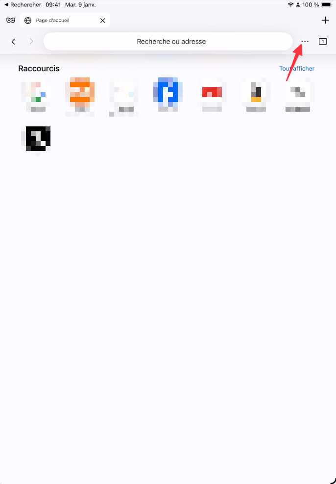 Menu trois points dans Firefox sur iPad