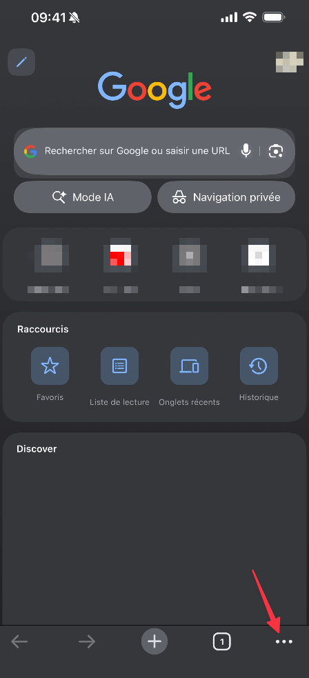 Menu trois points dans Chrome sur iPhone