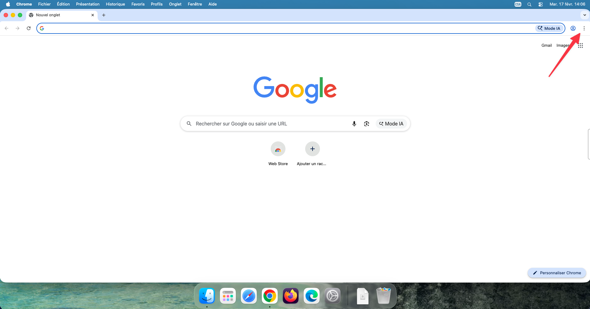 Menu trois points dans Chrome sur Mac