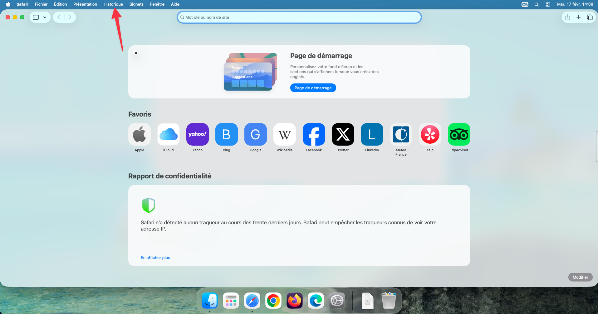 Menu Historique dans Safari sur Mac