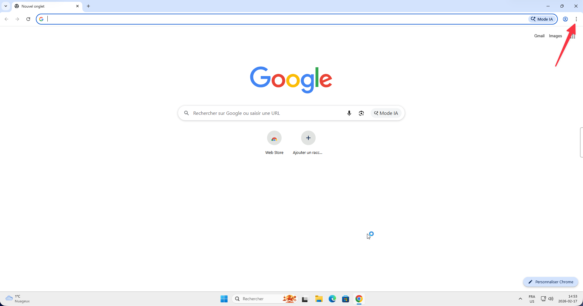 Menu trois points dans Chrome sur Windows