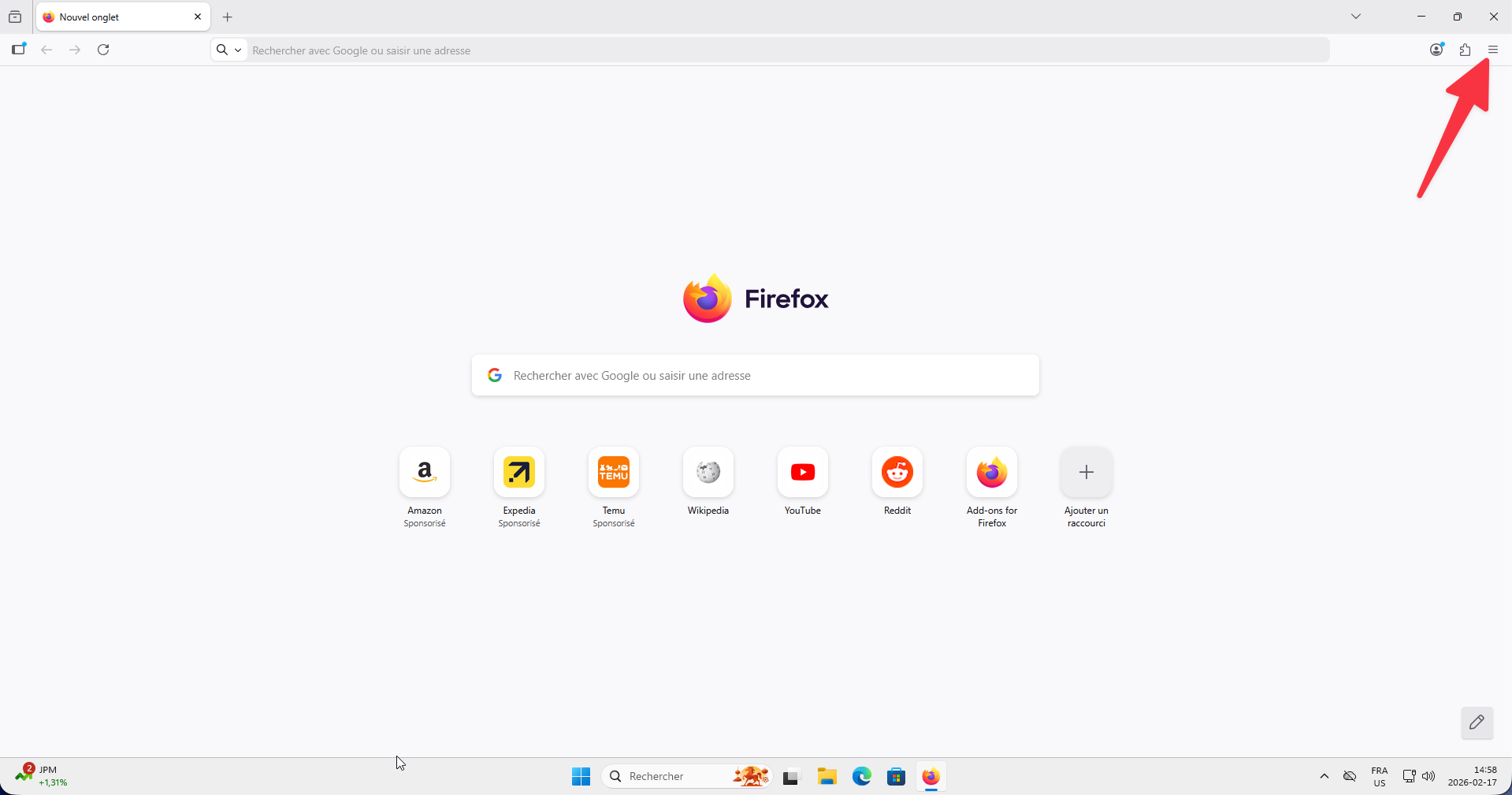 Menu hamburger dans Firefox sur Windows