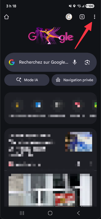 Menu trois points dans Chrome sur Android