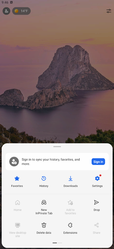 Menu Edge avec option New InPrivate Tab