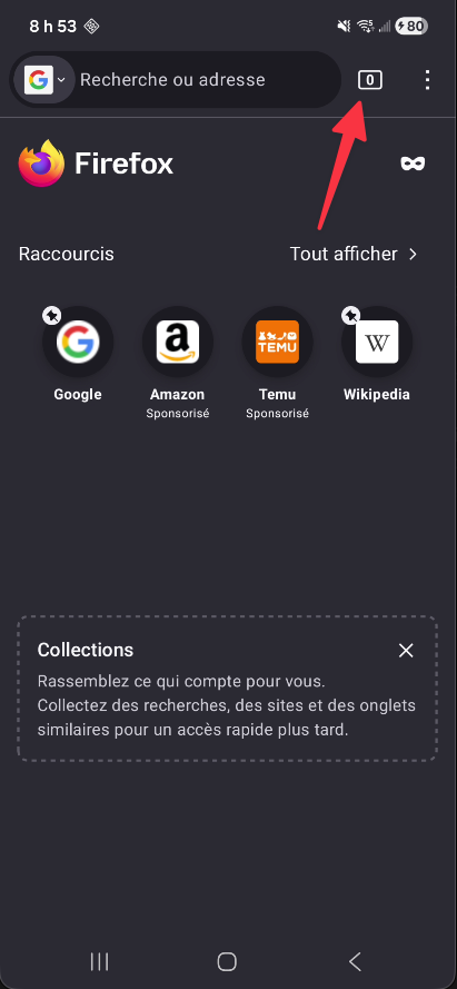 Menu dans Firefox sur Android