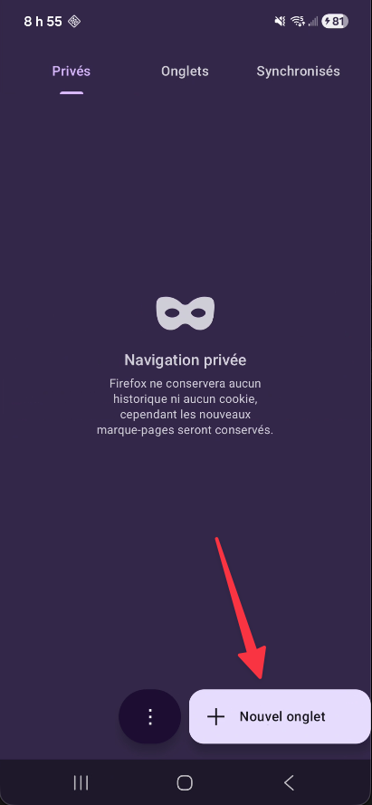 Écran de navigation privée dans Firefox