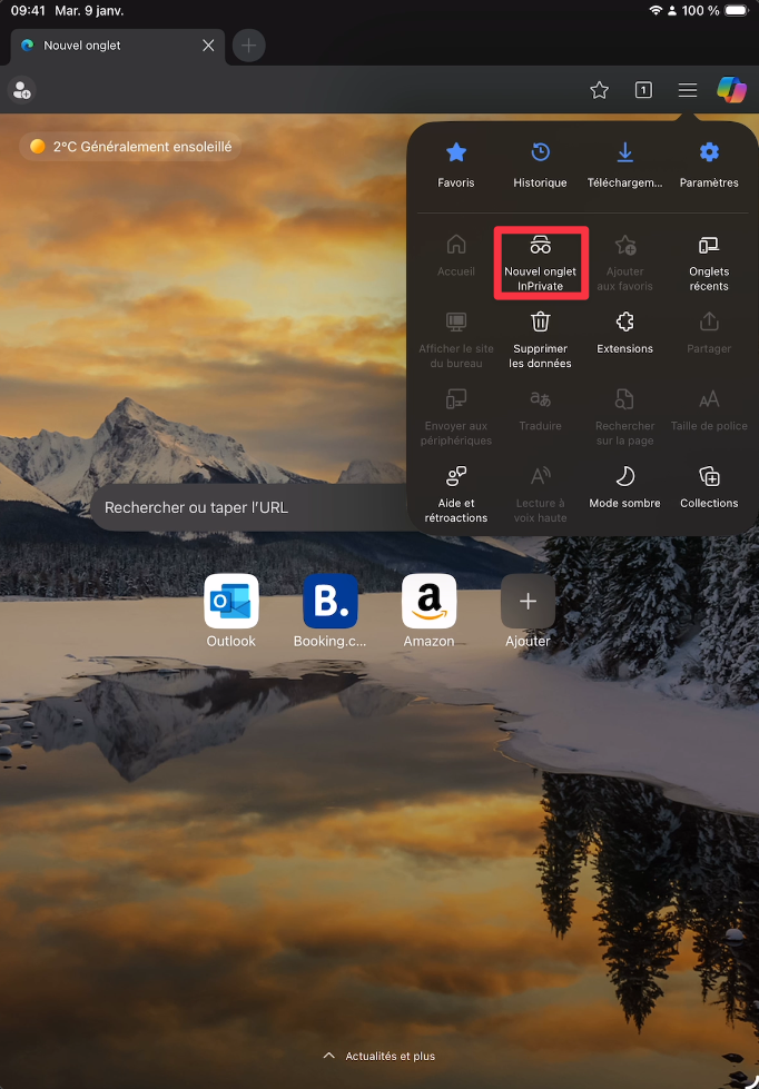 Option Nouvel onglet InPrivate dans Edge