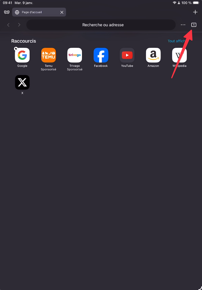 Icône des onglets dans Firefox sur iPad