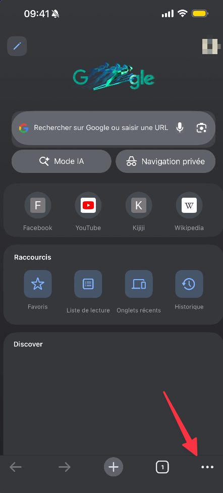 Menu trois points dans Chrome sur iPhone
