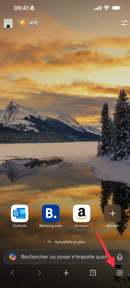 Menu trois points dans Edge sur iPhone