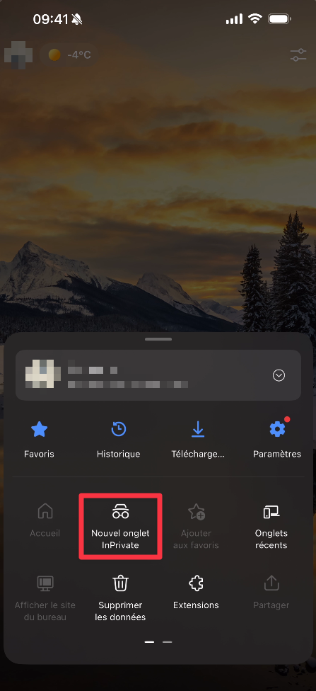 Option Nouvel onglet InPrivate dans Edge