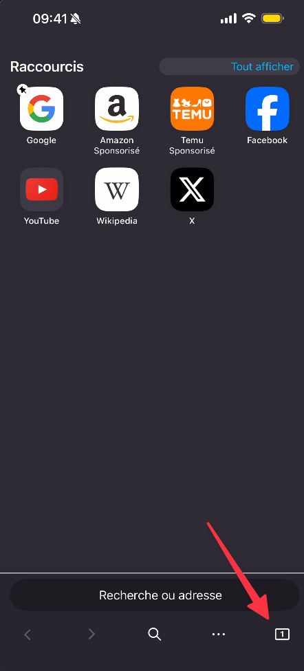 Icône des onglets dans Firefox sur iPhone