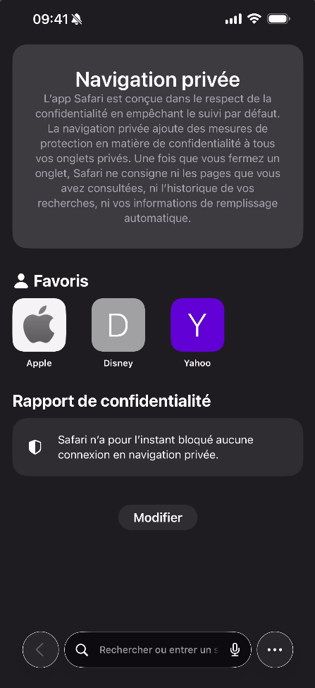 Safari en mode navigation privée sur iPhone