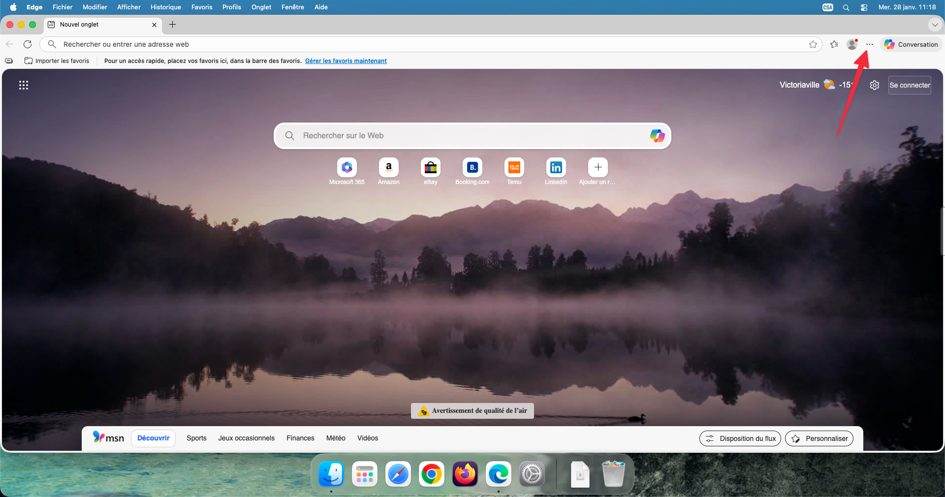 Menu trois points dans Edge sur Mac