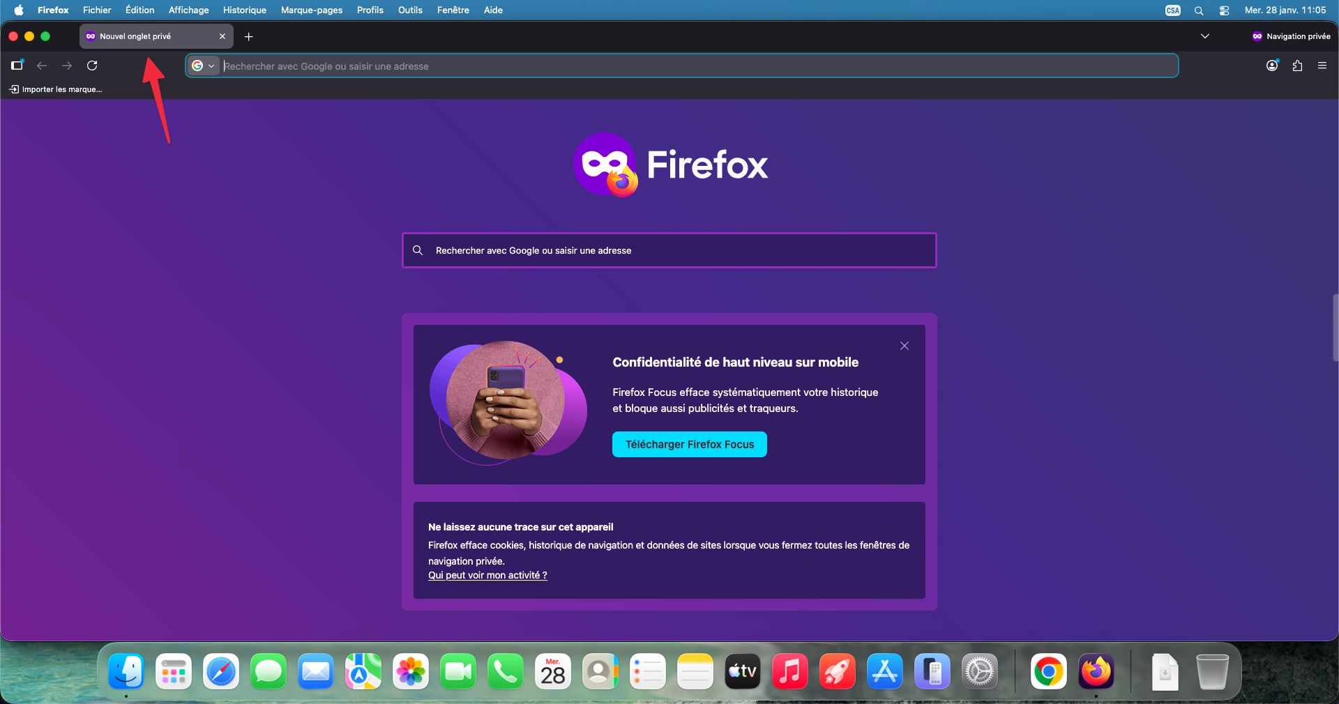 Fenêtre Firefox en mode navigation privée