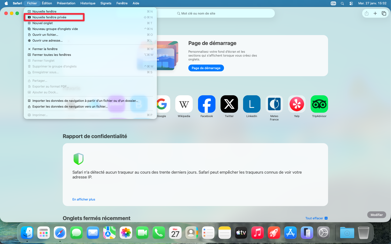 Option Nouvelle fenêtre privée dans le menu Fichier