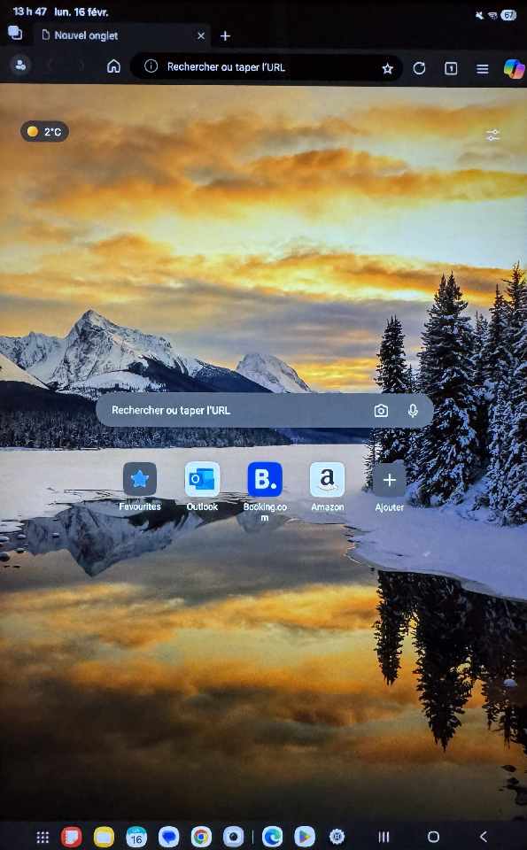 Page d'accueil Edge sur tablette Android
