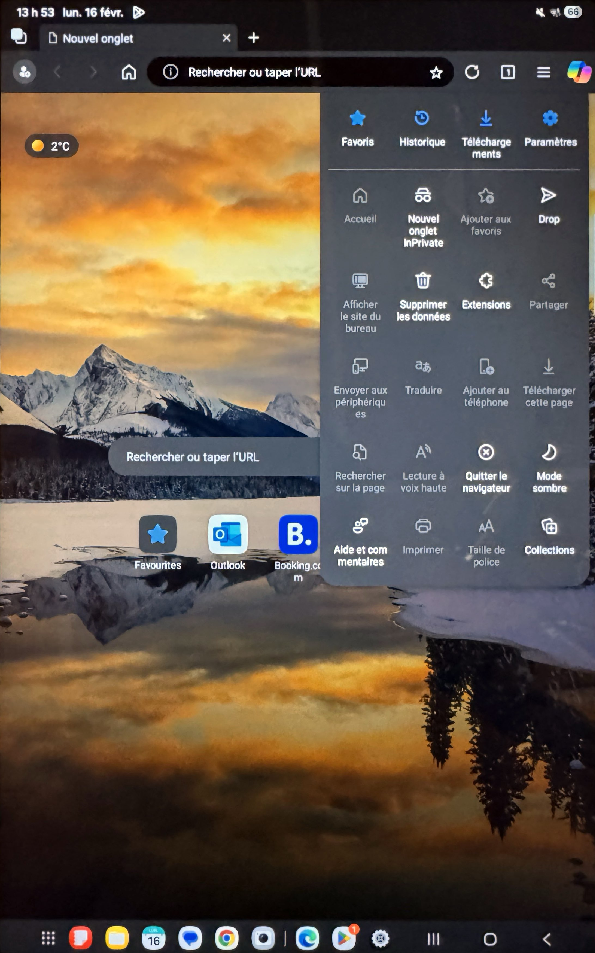 Menu Edge avec option New InPrivate Tab