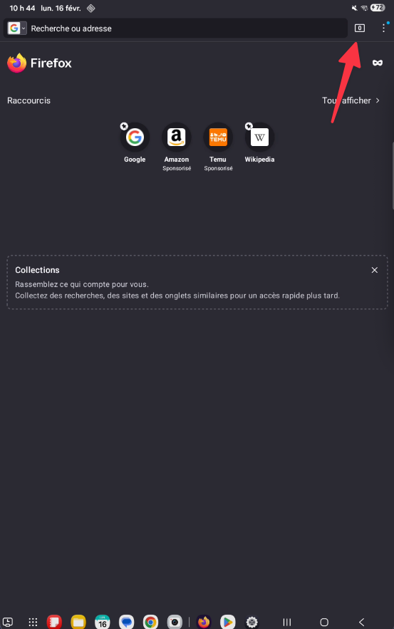 Menu dans Firefox sur tablette Android