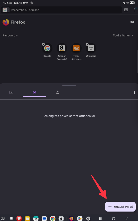 Écran de navigation privée dans Firefox