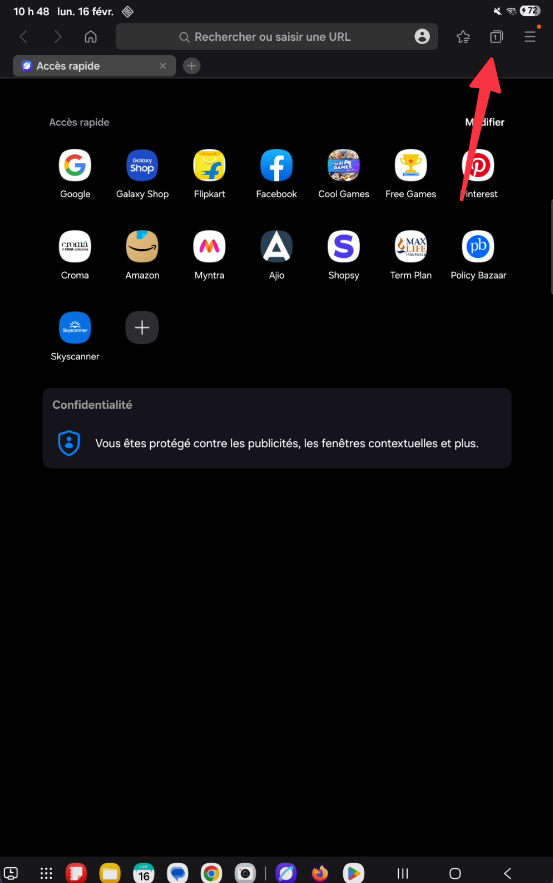 Icône des onglets dans Samsung Internet