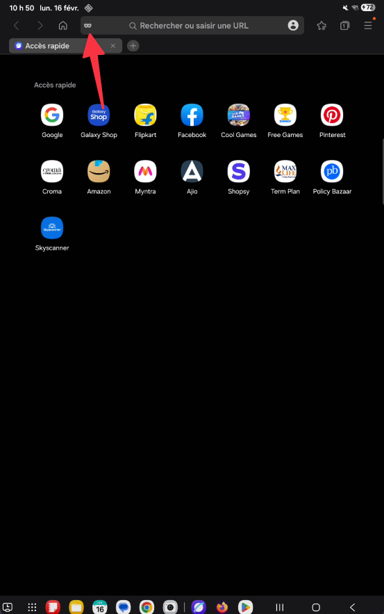 Vue des onglets en mode Secret dans Samsung Internet
