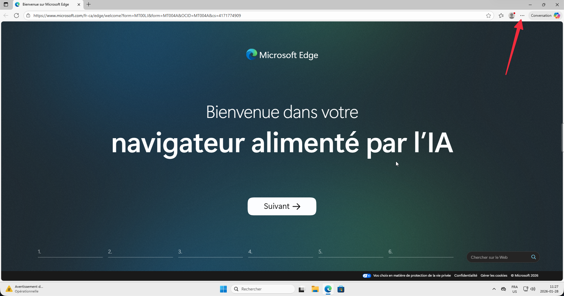 Menu trois points dans Edge sur Windows