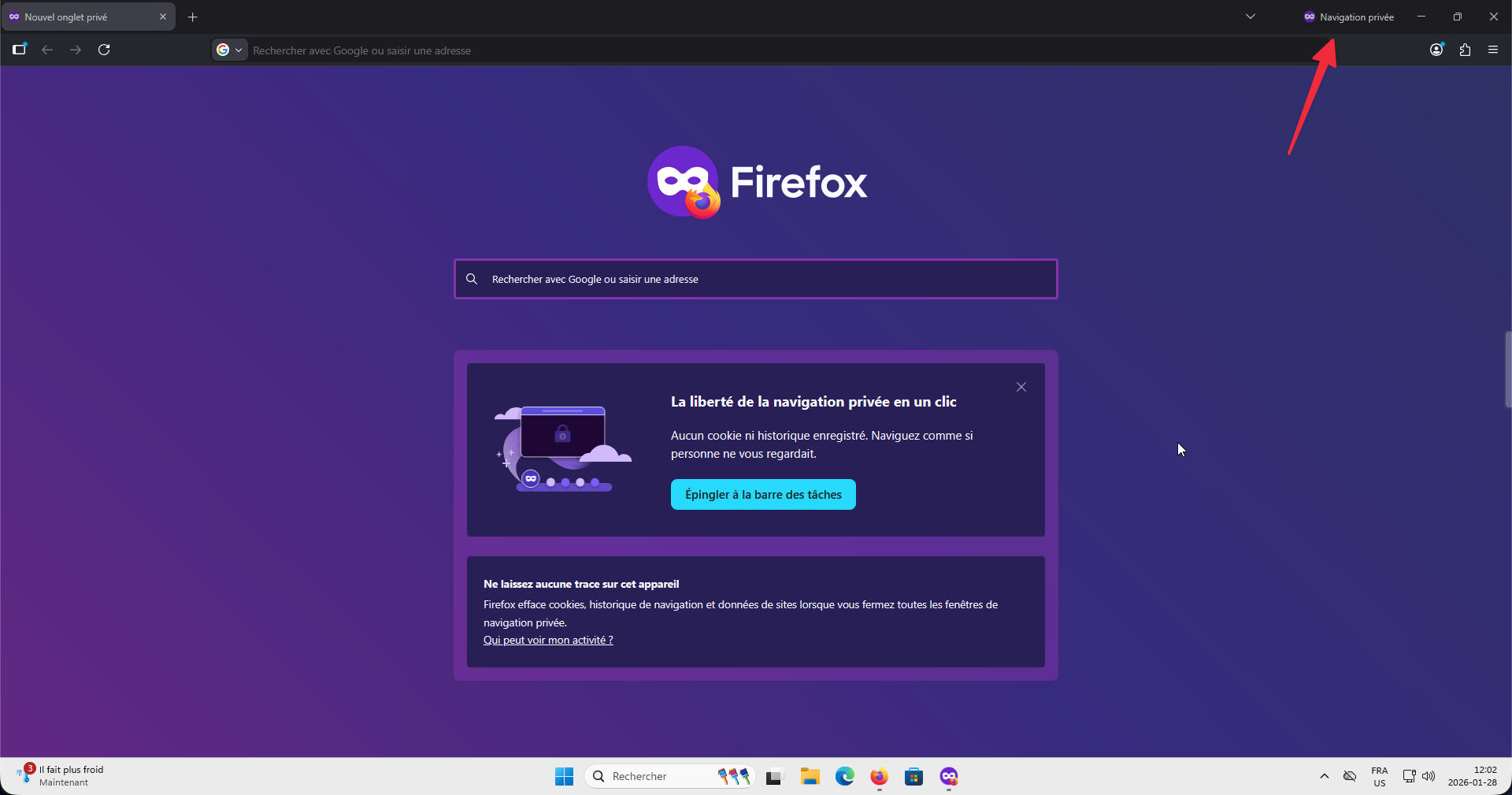 Fenêtre Firefox en mode navigation privée